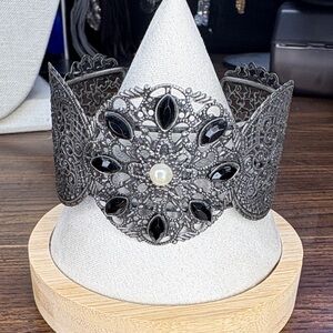 Elegant Black Filigree Cuff Bracelet